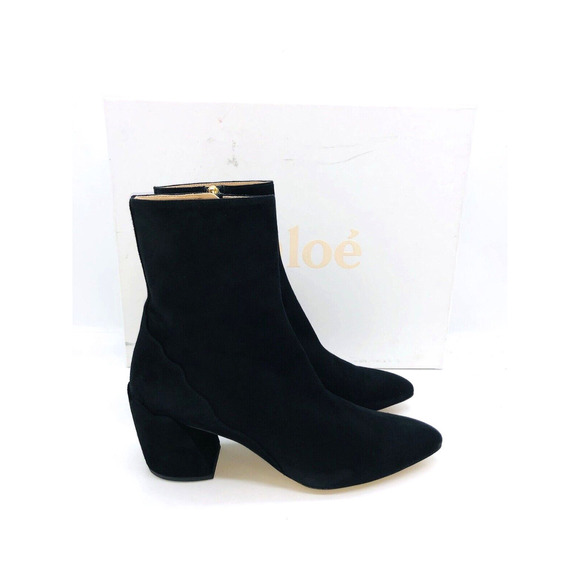 Chloe Lauren Suede Pointed Toe Ankle Boots - Black , US 7 / EUR 37 - Picture 7 of 11
